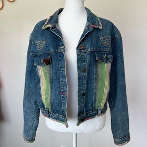 Vintage 90s Filippo Totti Southwestern Cropped Denim Jacket Size Large